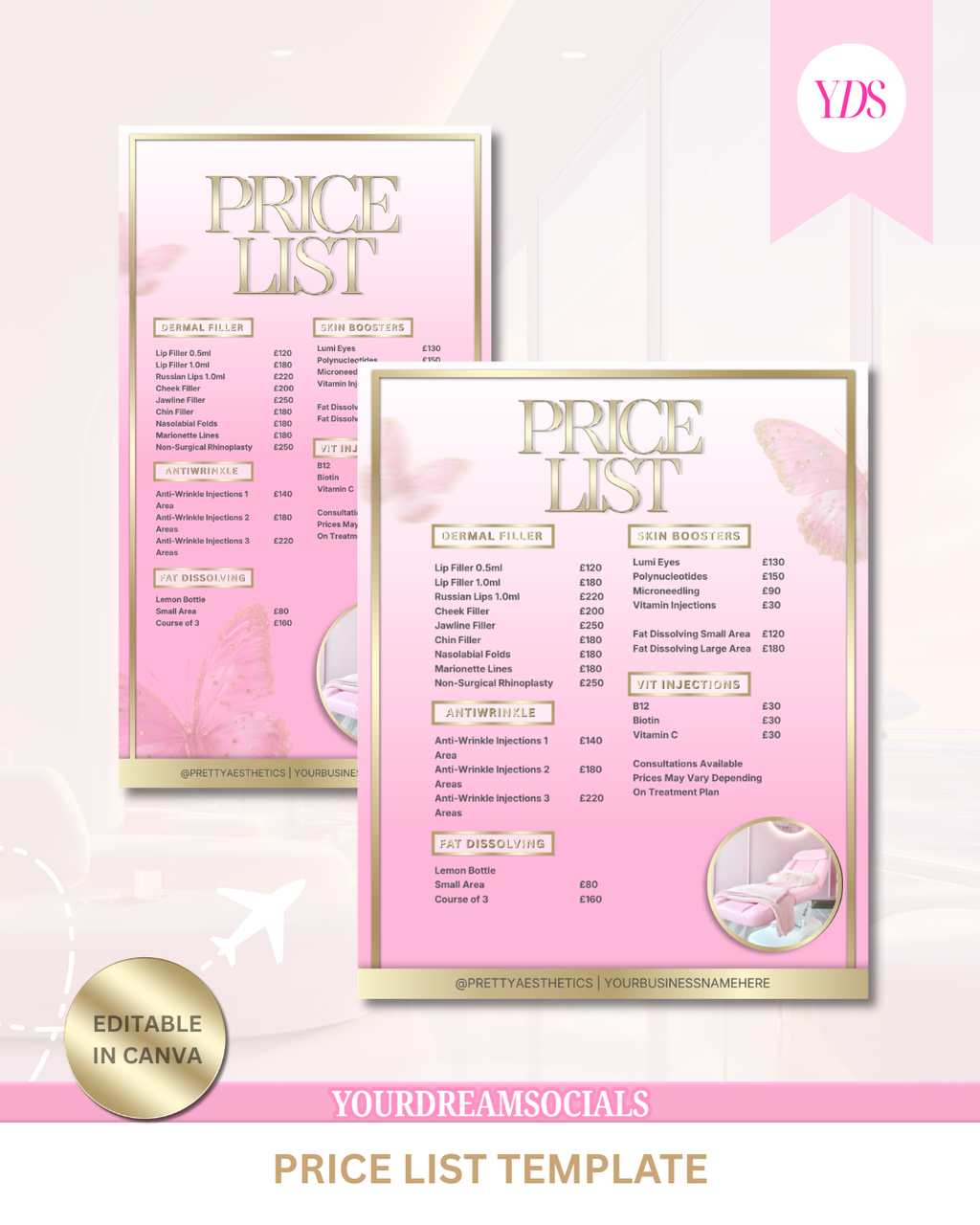 Aesthetic Price list templates