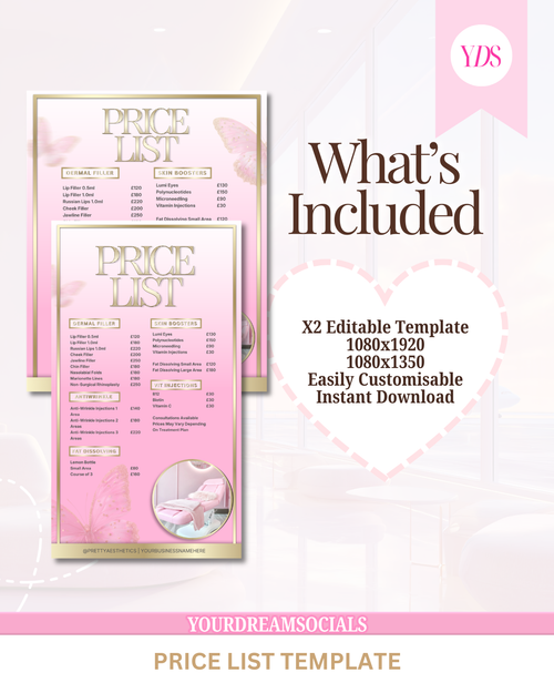 Aesthetic Price list templates