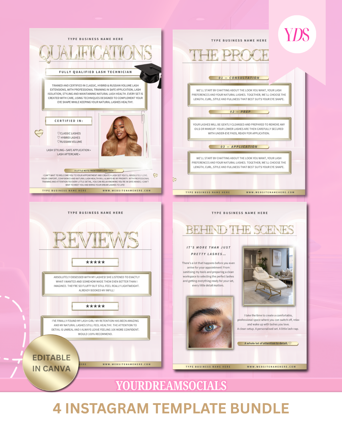 Content that builds trust template pack (Lash Tech content)